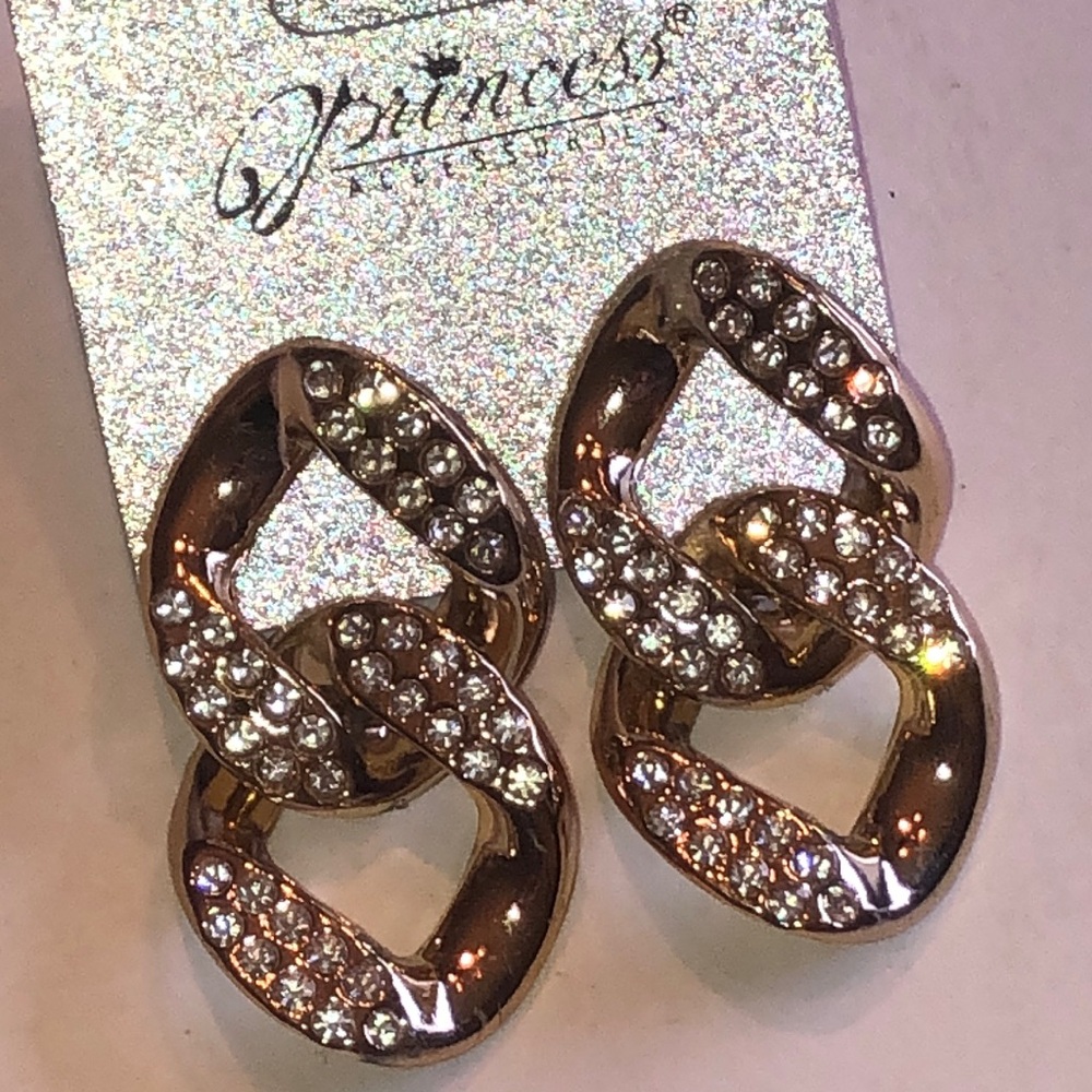 Princess Gold Tone Linked Rhinestone Drop Earrings